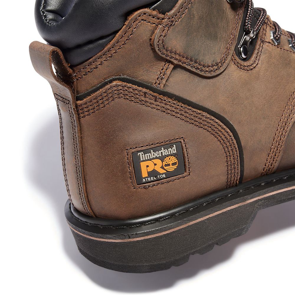 Timberland Μποτακια Εργασίας Ανδρικα Καφε - Pro® Pit Boss 6\" Steel Toe - Greece 6974521-BF